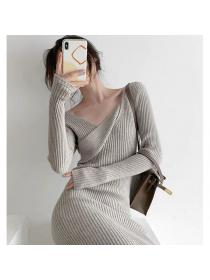 Korean style chic high waist temperament knit dress 