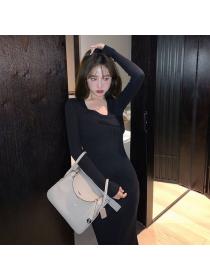 Korean style chic high waist temperament knit dress 