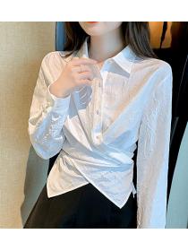 New Pure Color Crossing Fashion Blouse 