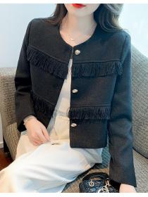 Korean Style Tassel Matching Slim Fashion Coat 