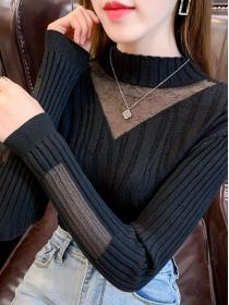 New style thickened lace knit pullover turtleneck pullover ladies top