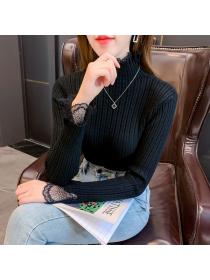 women's high neck long sleeve Winter new Pullovers knit slim top