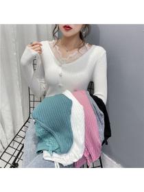 New style long sleeve pullover slim women's hollow knit top