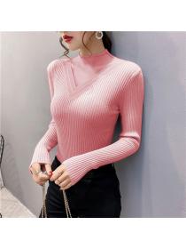 Winter new women's long sleeve pullover slim hollow knit top