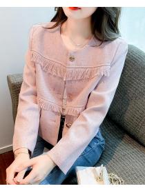 Korean Style Tassel Matching Slim Fashion Coat 