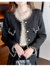 Korean Style  double-breasted long-sleeved  design sense niche stitching top