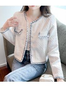 Korean Style  double-breasted long-sleeved  design sense niche stitching top