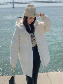 Korean style White eiderdown jacket down jacket simple hooded long coat