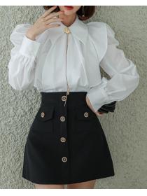 Korean  Style ruffled shirt top fashion waist small skirt set