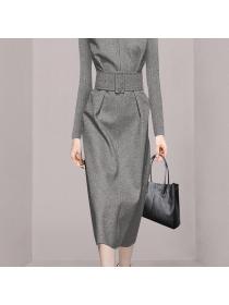 Korean style Autumn new Slim waist Fashion dress