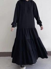 Korean style hooded loose long fashion hoodie dress