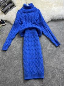 Fashion style temperament long sleeve knitted print dress high waist dress