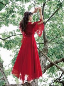 Summer new holiday Red beautiful lace-up Maxi dress