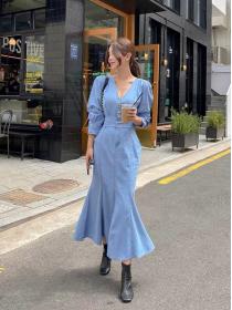 Korean style fashion Fishtail denim dress