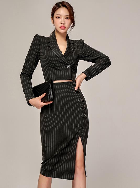 Korean Style Stripe Fashion Hollow Out Suits