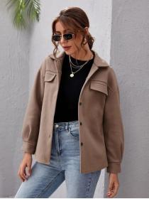 Winter new loose casual street lapel breasted solid color woolen cloth coat