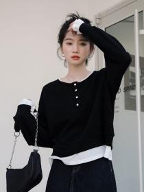 Korean style loose fake two piece round neck Sweater