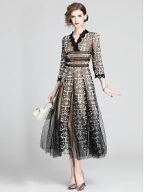 Elegant style Fashion embroidered lace gauze dress