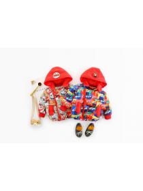 Korean style baby children winter clothes baby cartoon red hooded cotton clothing Anpanman jacket