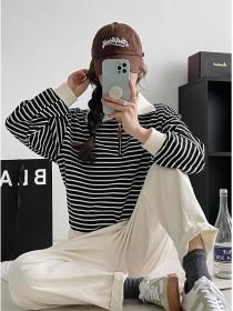 Stripe long sleeve chic simple loose short style hoodie