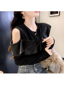 Korean style Dew shoulder long sleeve sweater