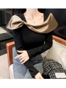 Korean style Dew shoulder long sleeve chiffon top