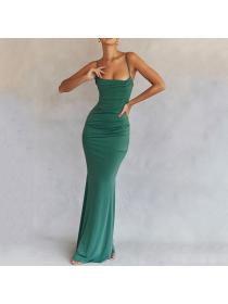 Outlet hot style Straps backless Solid color Dresses Women party wear dress Boning Maxi dress
