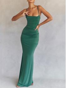 Outlet hot style Straps backless Solid color Dresses Women party wear dress Boning Maxi dress
