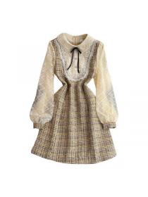 Winter vintage style tweed dress embroidery mesh sequin dress
