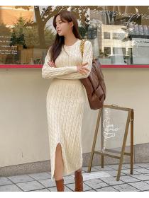 On Sale Round Collars Knitting Solid Color Dress 