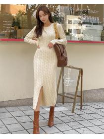 On Sale Round Collars Knitting Solid Color Dress 