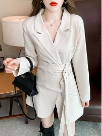 Slim temperament long-sleeved lace-up suit dress