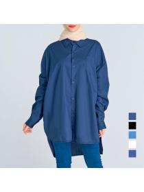 Muslim women shirt Solid color loose long-sleeved shirt  