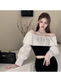 Korean style Chic Dew shoulder Puff sleeve Fashion Top