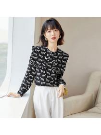 Spring new Round collar Silk long-sleeved blouse