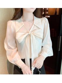 Fashion bow design solid color fairy temperament chiffon shirt