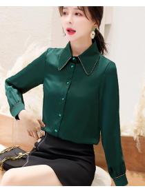 Temperament doll collar imitation silk shirt long sleeve loose large size women's top
