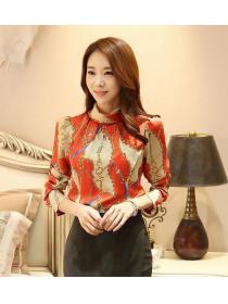 Korean Style Stand Collars Chiffon Drape Blouse 