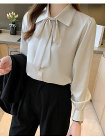 On Sale Pure Color Bowknot Matching  Blouse 