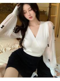 European Style V  Collars Color Matching Blouse 