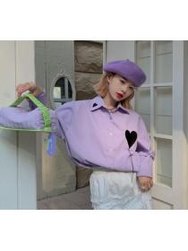 Heart-shaped embroidered shirt women's long sleeves Blouse 