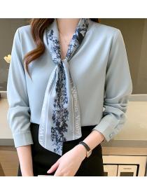 Korean style bow long sleeve shirt female temperament top