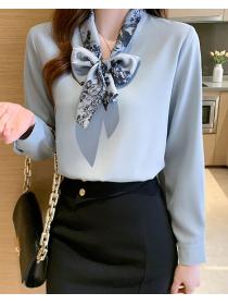 Korean style bow long sleeve shirt female temperament top
