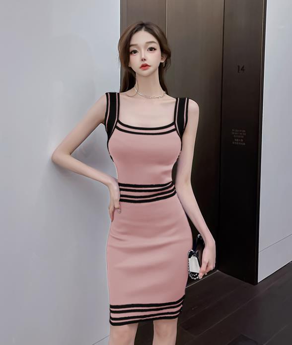 On Sale Strap Color Matching Knitting Dress