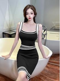 On Sale Strap Color Matching Knitting Dress 