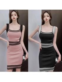 On Sale Strap Color Matching Knitting Dress 