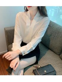 On Sale V  Collars Solid Color Chiffon Blouse 