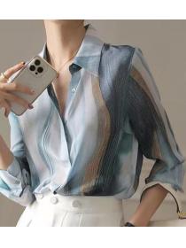 Fashion loose large size Polo neck long sleeve chic shirt