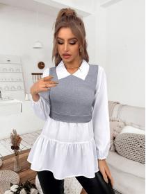 European style Knitted Fake two pieces Casual Top