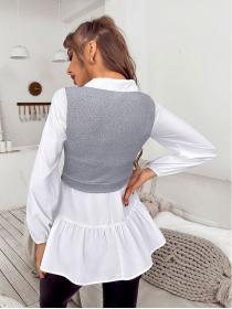 European style Knitted Fake two pieces Casual Top